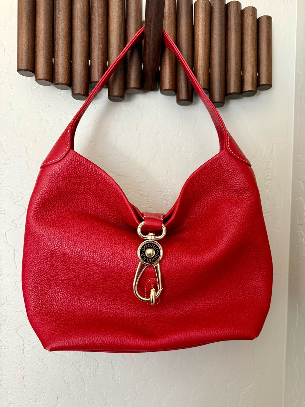 Dooney & Bourke Red Pebble Leather Hobo with Gold Logo Lock Hardware